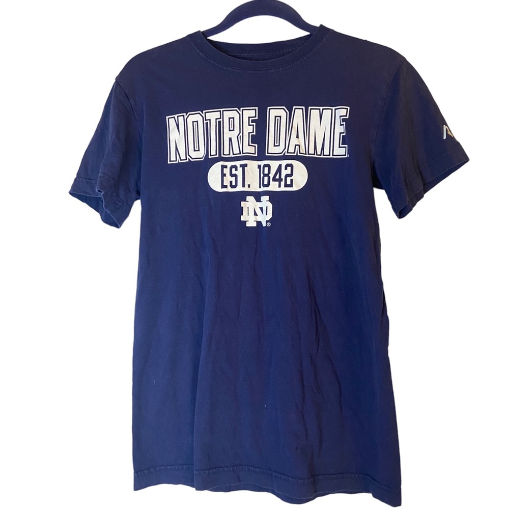 Notre Dame short sleeve blue crew neck graphic T Shirt cotton large casual